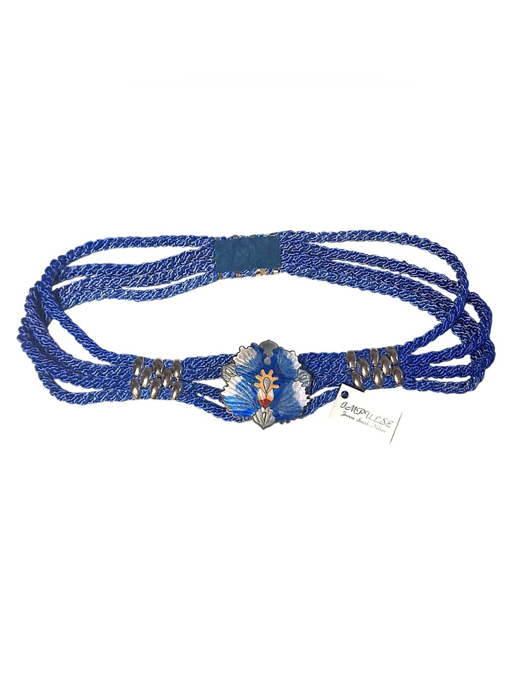 Impulse Jeanne Smith-Nelson 80s Multi Strand Cord Belt w/Cloisonné Flower Buckle